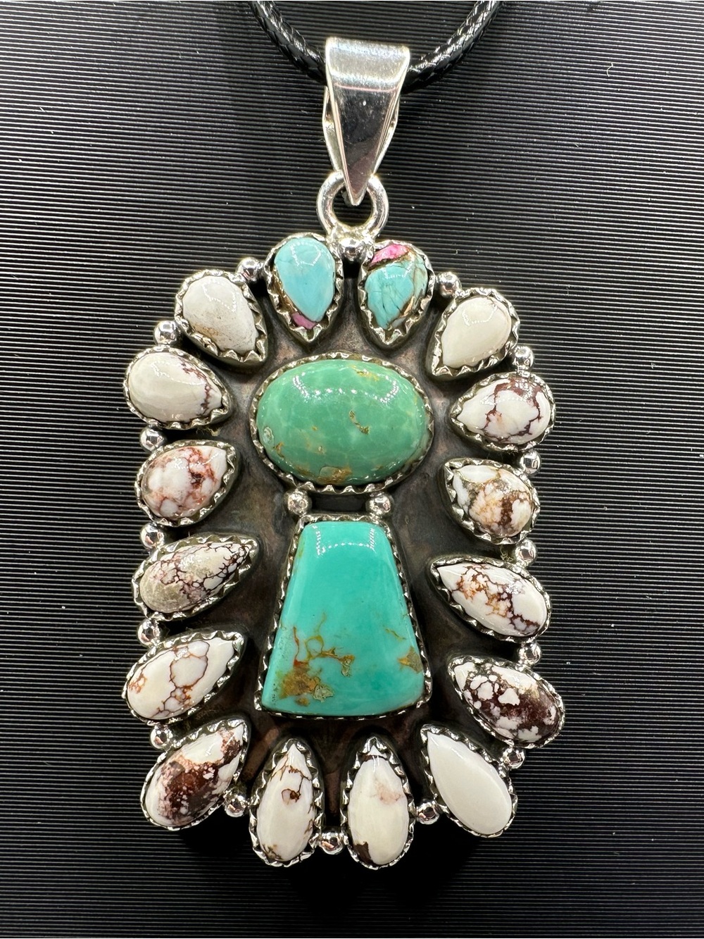 Turquoise Wild Horse Cotton Candy Sterling Silver 925 Cluster Pendant Handmade